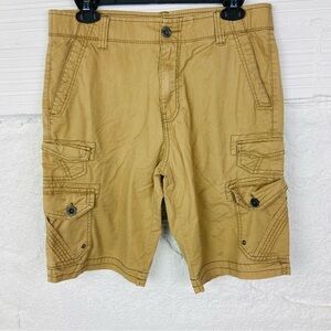 IRON CO. Tan khaki cotton stretch cargo shorts size 30